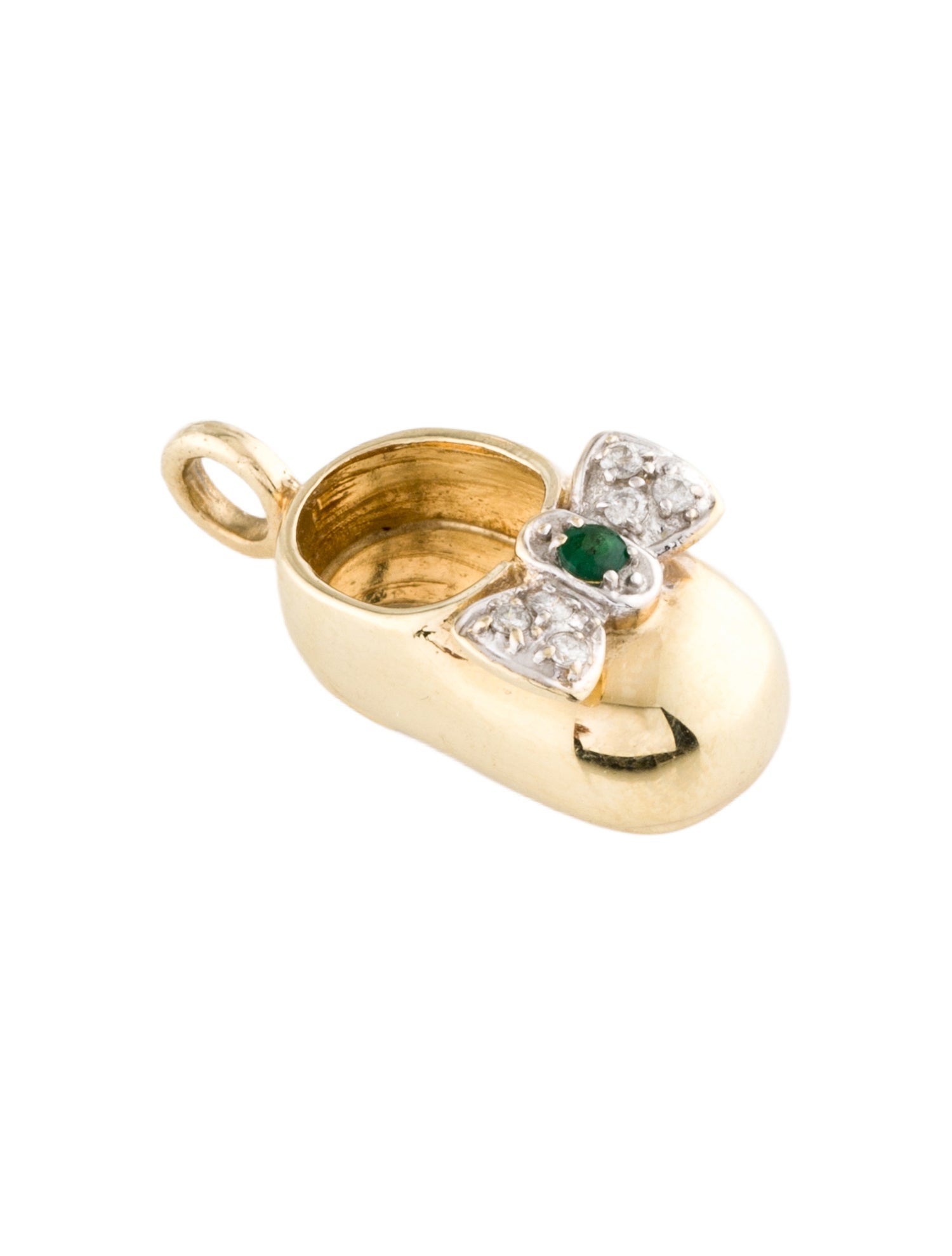 Charm 14K Emerald & Diamond Baby Shoe