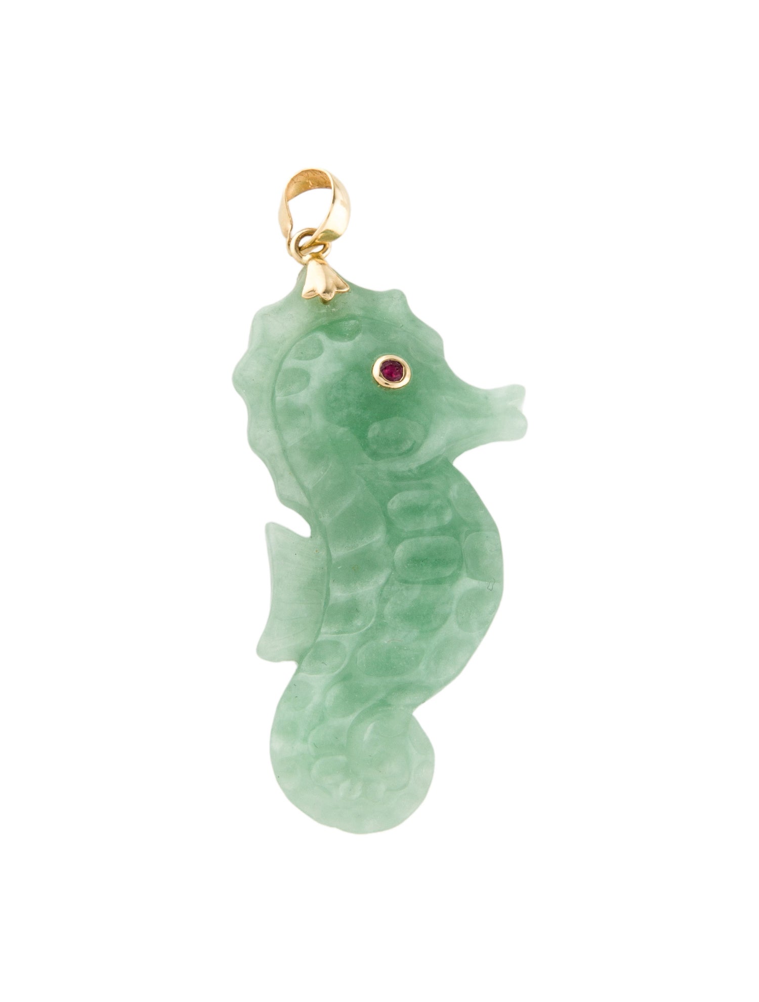 Charm 14K Ruby & Jadeite Seahorse Pendant