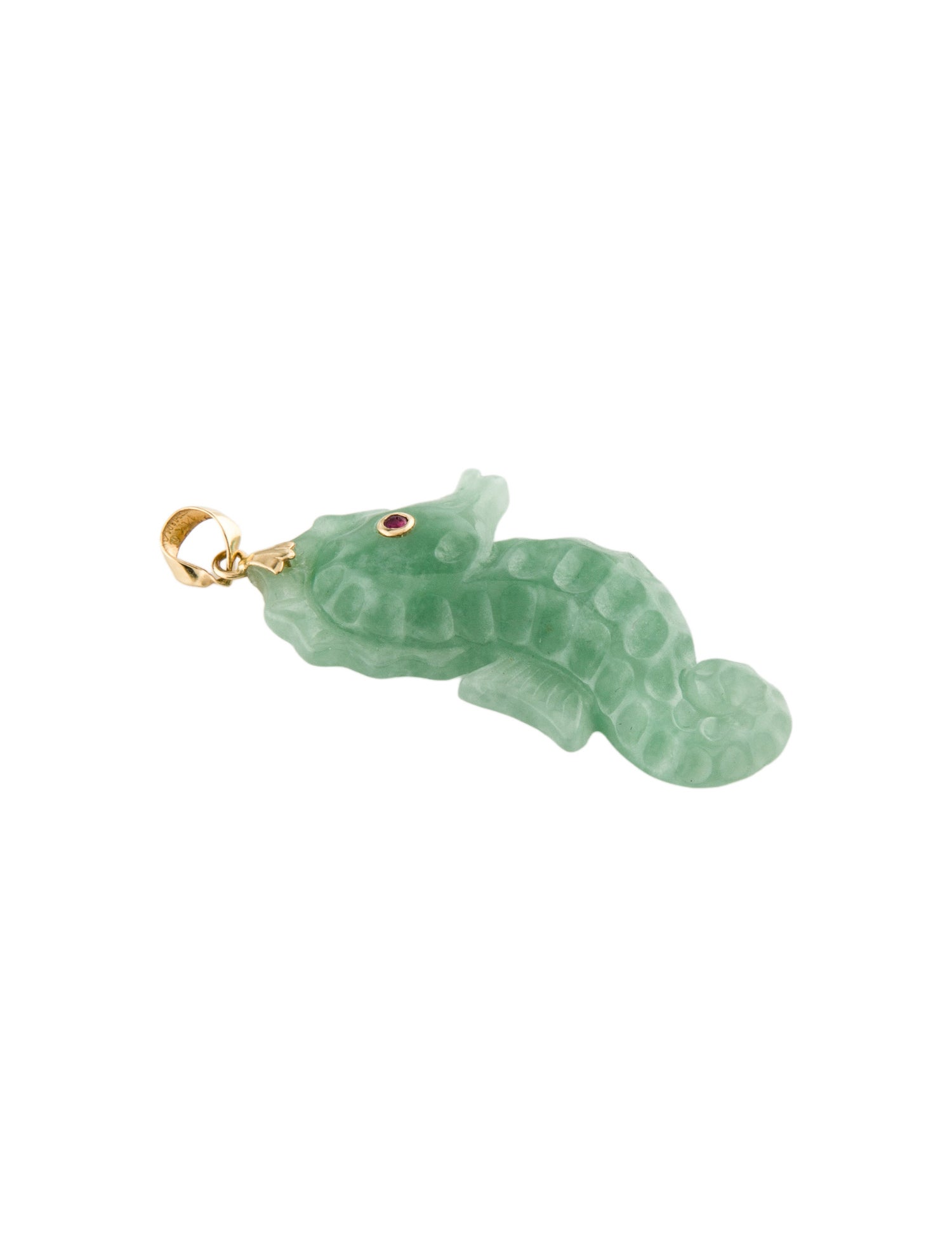 Charm 14K Ruby & Jadeite Seahorse Pendant