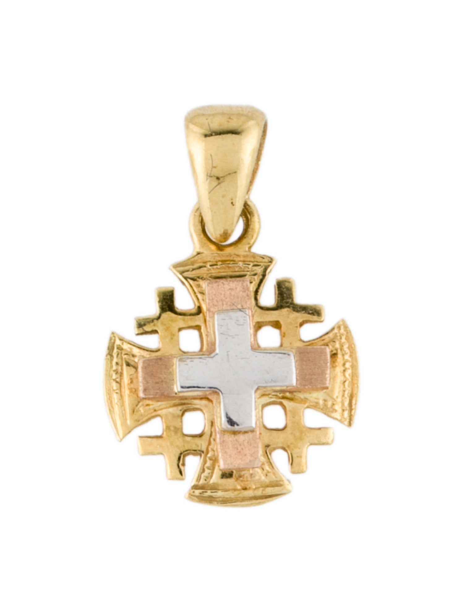 Charm 18K Tri-Tone Cross Pendant