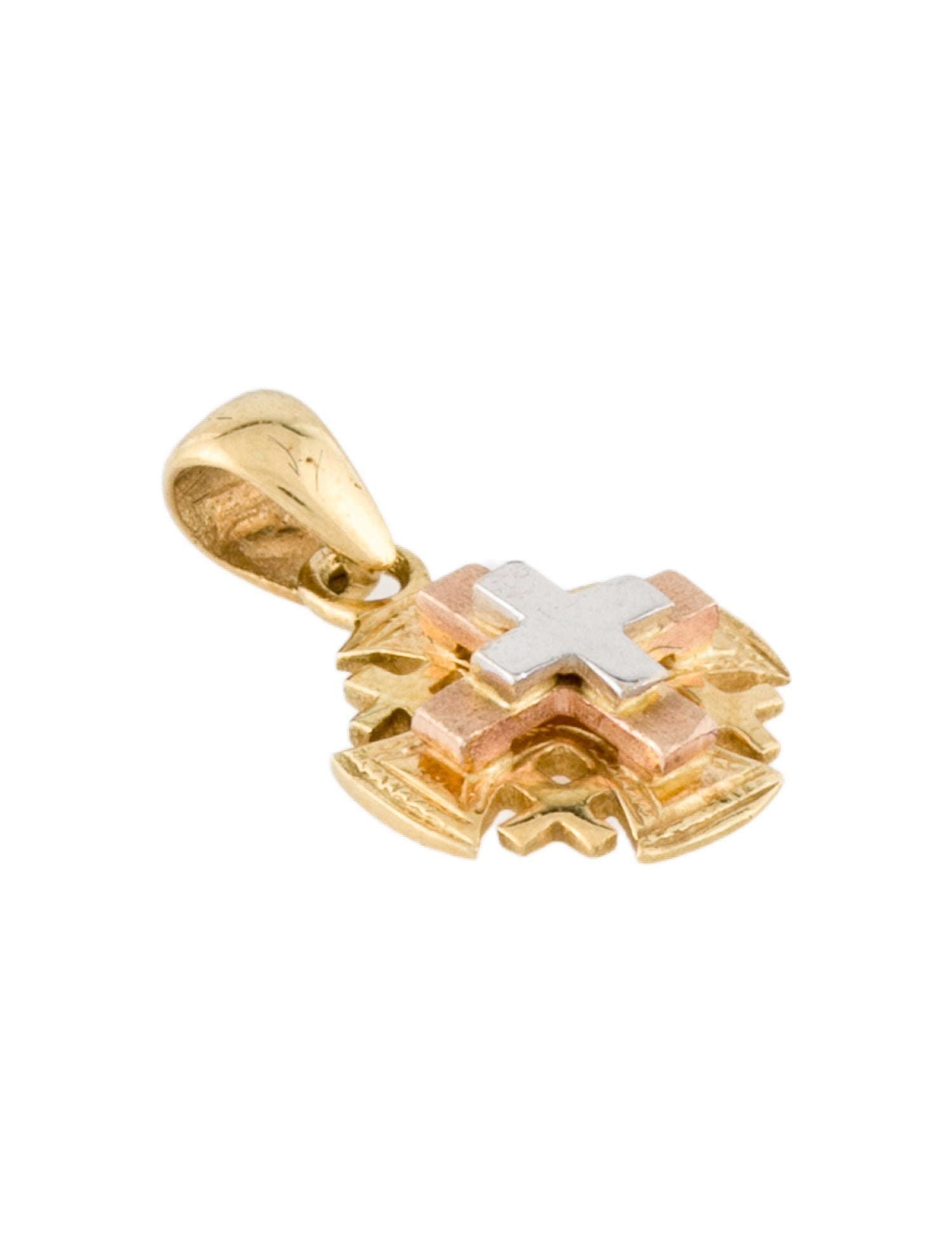 Charm 18K Tri-Tone Cross Pendant