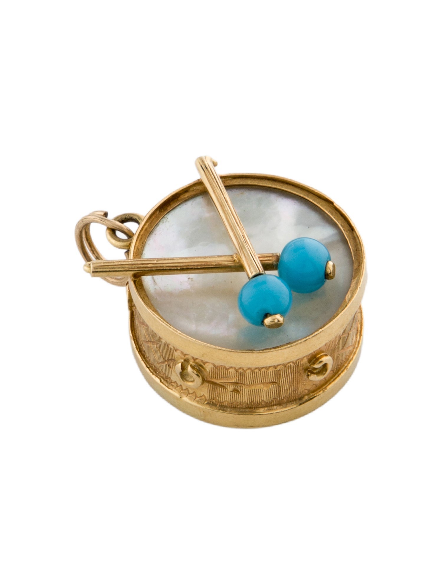 Charm 18K Mother of Pearl & Glass Drum Charm
