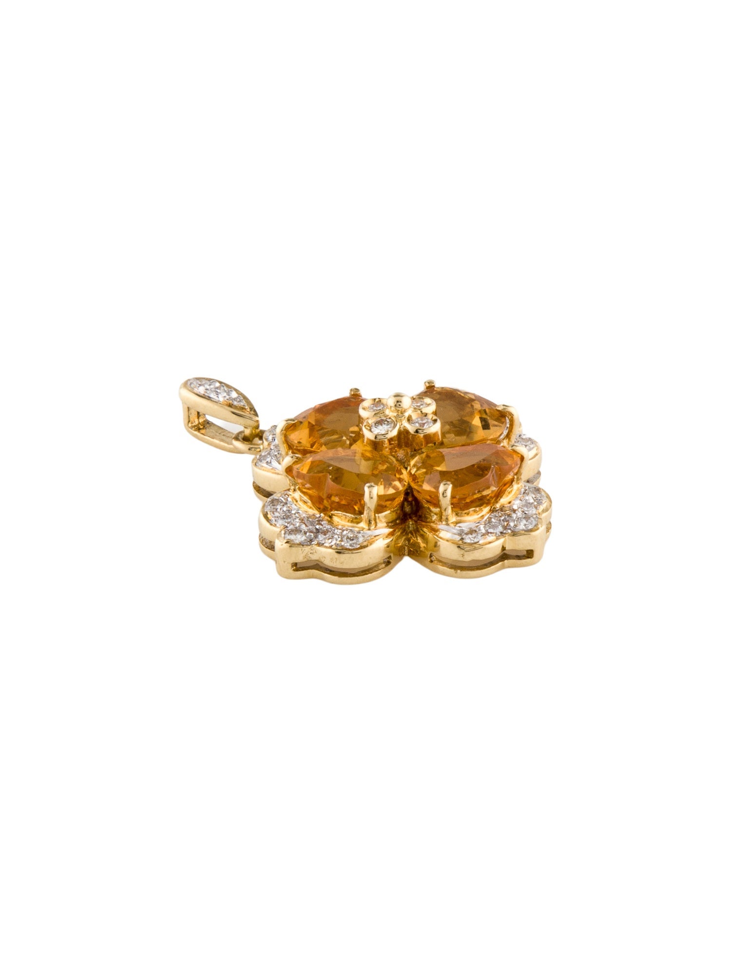 Charm 18K 6.64ctw Citrine & Diamond Flower Pendant