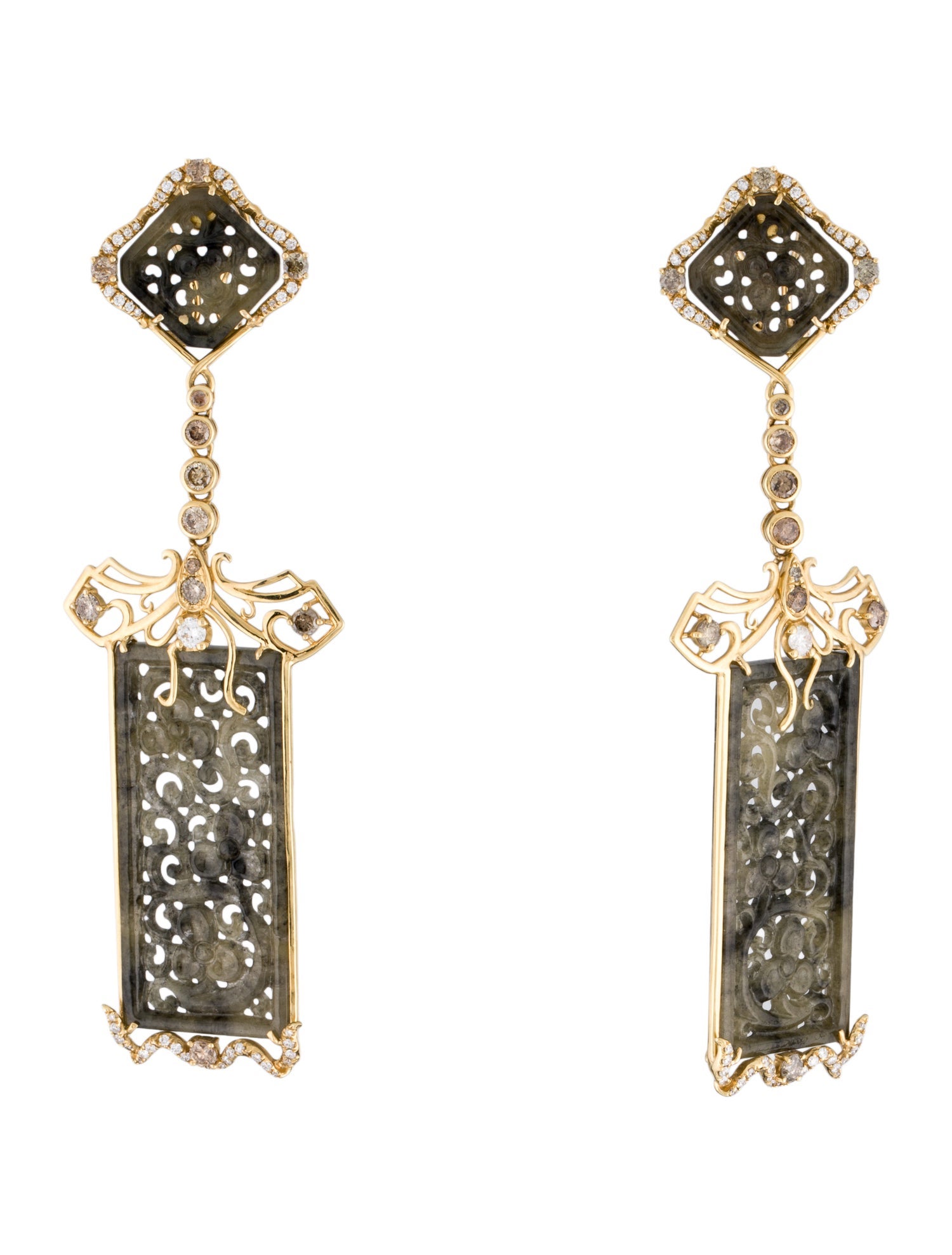 Bochic 18K Jadeite & Diamond Drop Earclips