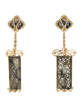 Bochic 18K Jadeite & Diamond Drop Earclips