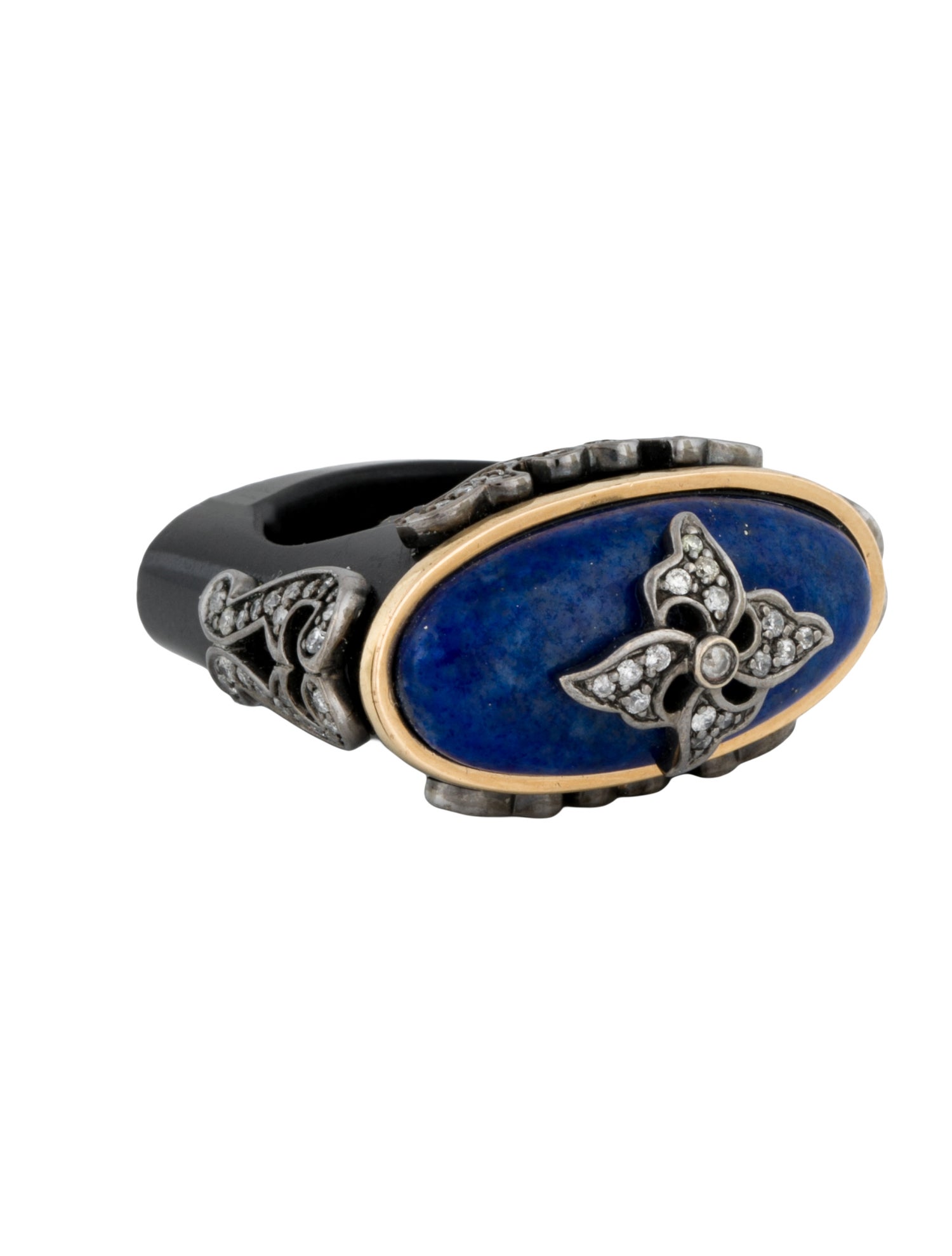 Bochic 18K Dyed Jadeite, Lapis Lazuli, & Diamond East-West Cocktail Ring
