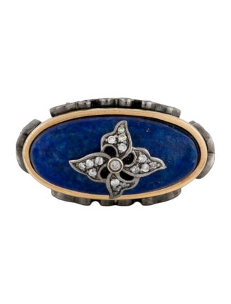 Bochic 18K Dyed Jadeite, Lapis Lazuli, & Diamond East-West Cocktail Ring