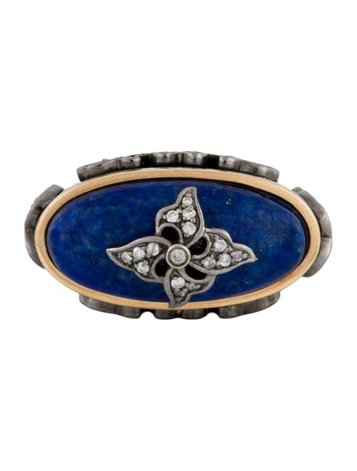 Bochic 18K Dyed Jadeite, Lapis Lazuli, & Diamond East-West Cocktail Ring