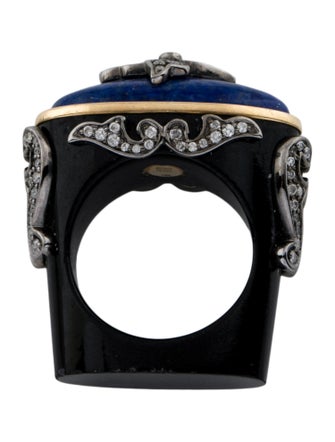 Bochic 18K Dyed Jadeite, Lapis Lazuli, & Diamond East-West Cocktail Ring