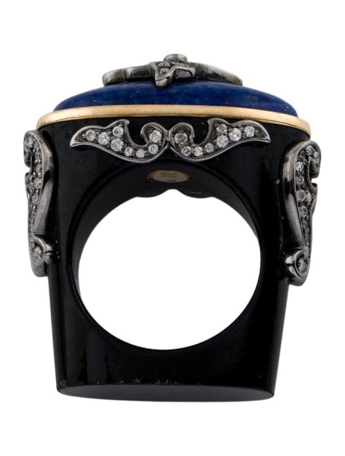 Bochic 18K Dyed Jadeite, Lapis Lazuli, & Diamond East-West Cocktail Ring