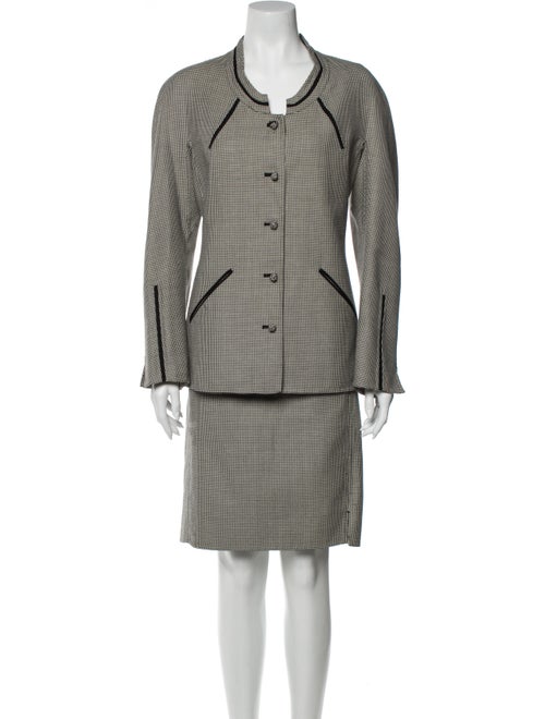 Ralph Rucci Wool Houndstooth Print Skirt Suit Wool