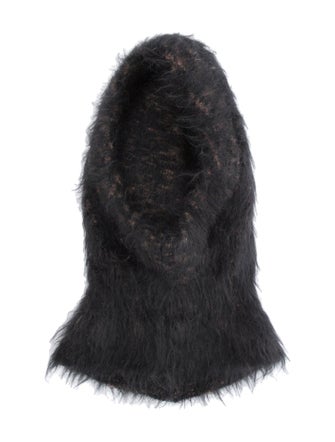 Lemaire Black Fur Pattern Print Trapper Hat w/ Fringe Trim Throughout