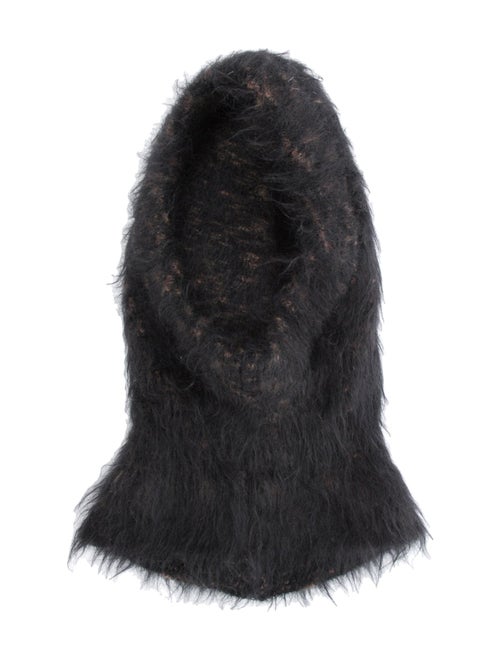 Lemaire Black Fur Pattern Print Trapper Hat w/ Fringe Trim Throughout