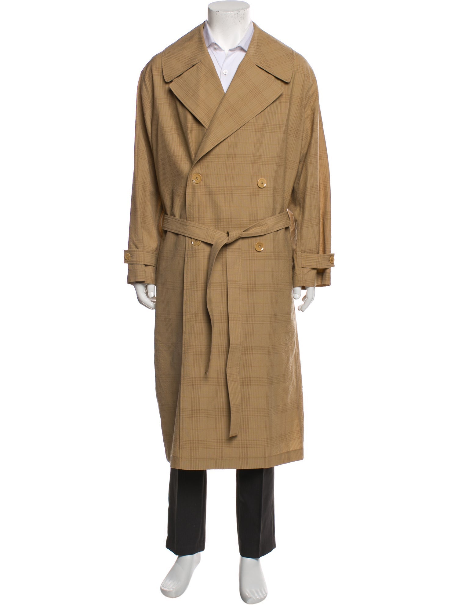 Lemaire Wool Plaid Print Trench Coat