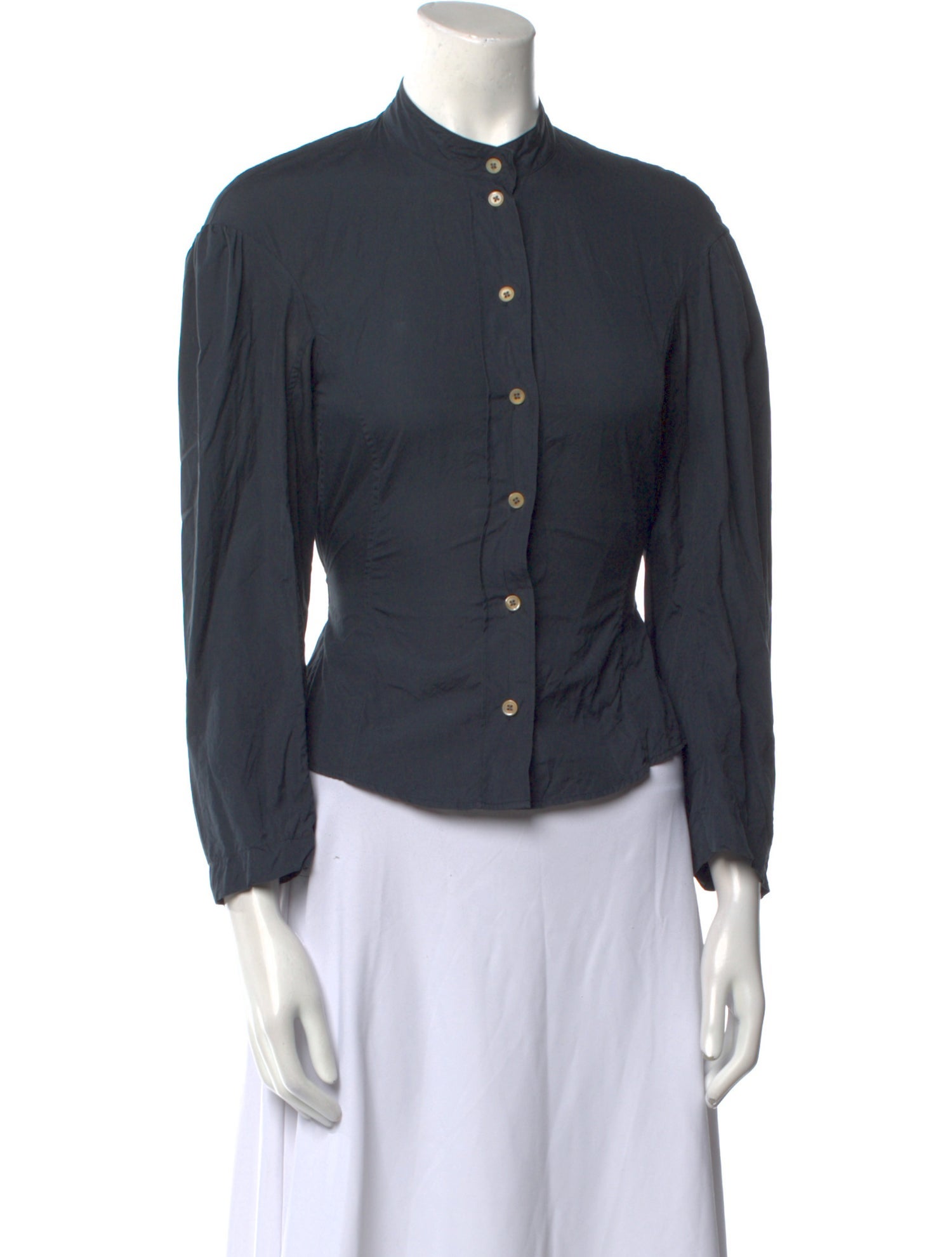 Lemaire Silk Mock Neck Button-Up Top