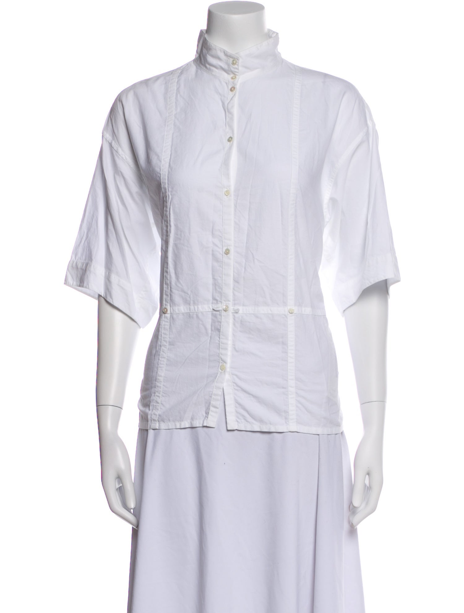 Lemaire Mock Neck Three-Quarter Sleeve Button-Up Top