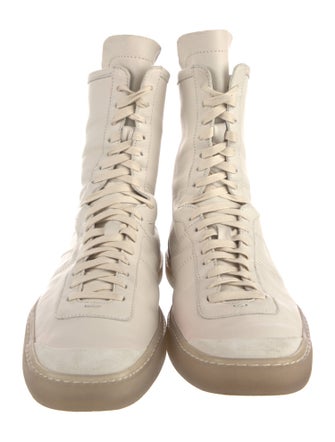 Lemaire Leather Colorblock Pattern Combat Boots