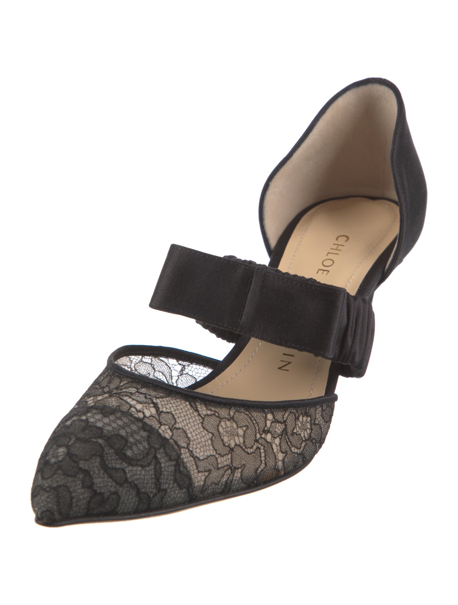 Chloé Gosselin Satin Bow Accents D'Orsay Pumps