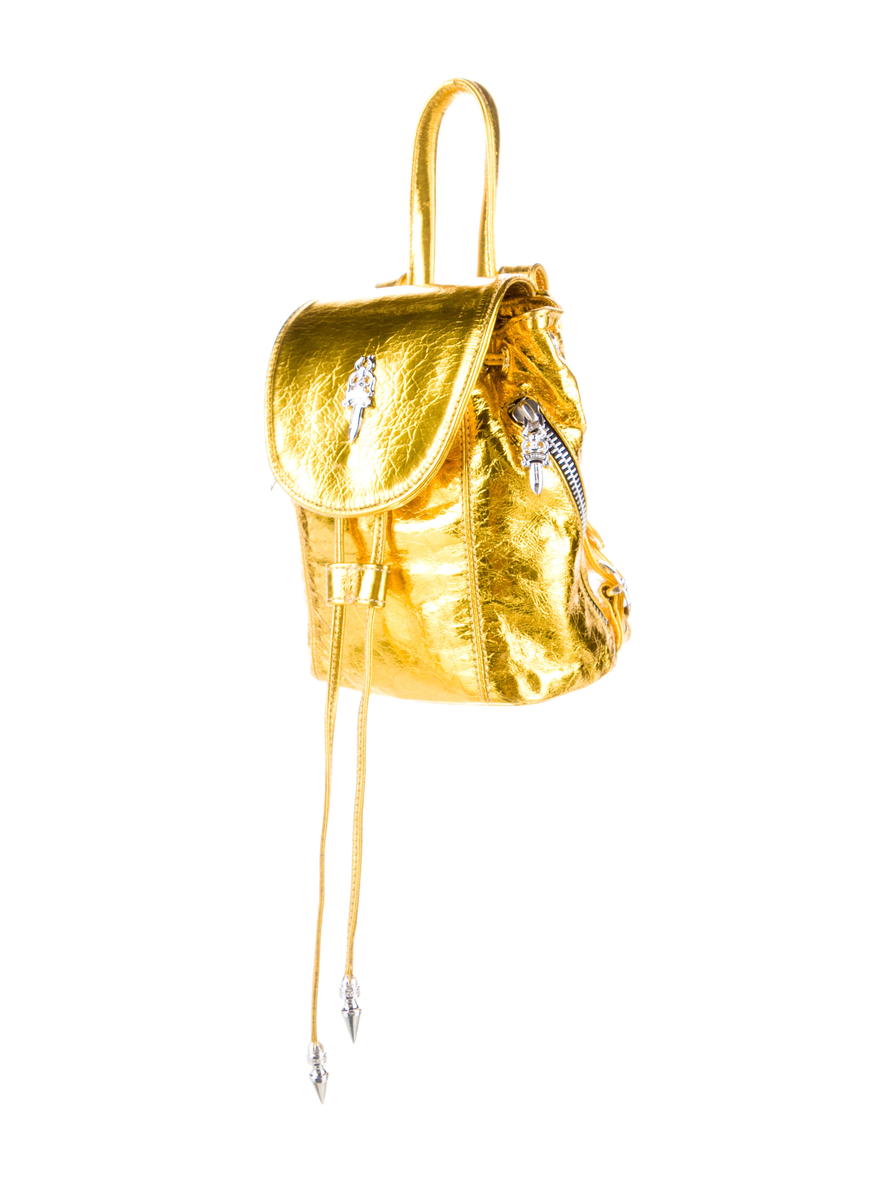 Chrome Hearts Metallic Mini Iggy Dagger Backpack Gold Backpacks