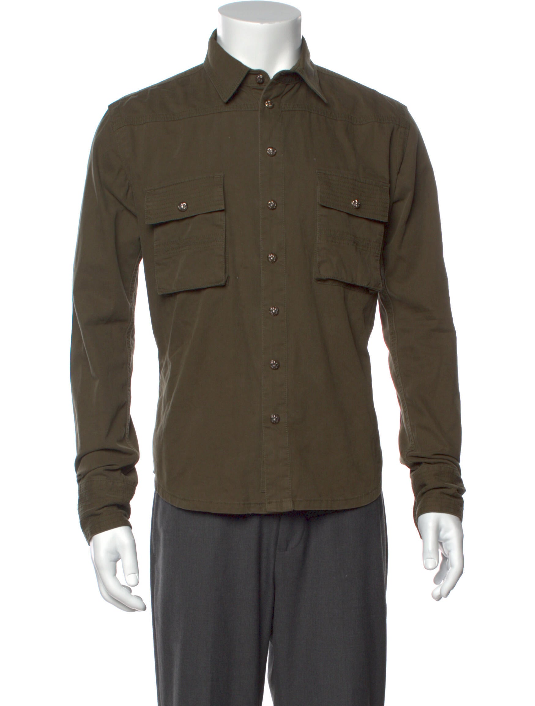 Chrome Hearts Military Long Sleeve Shirt Green Casual Shirts