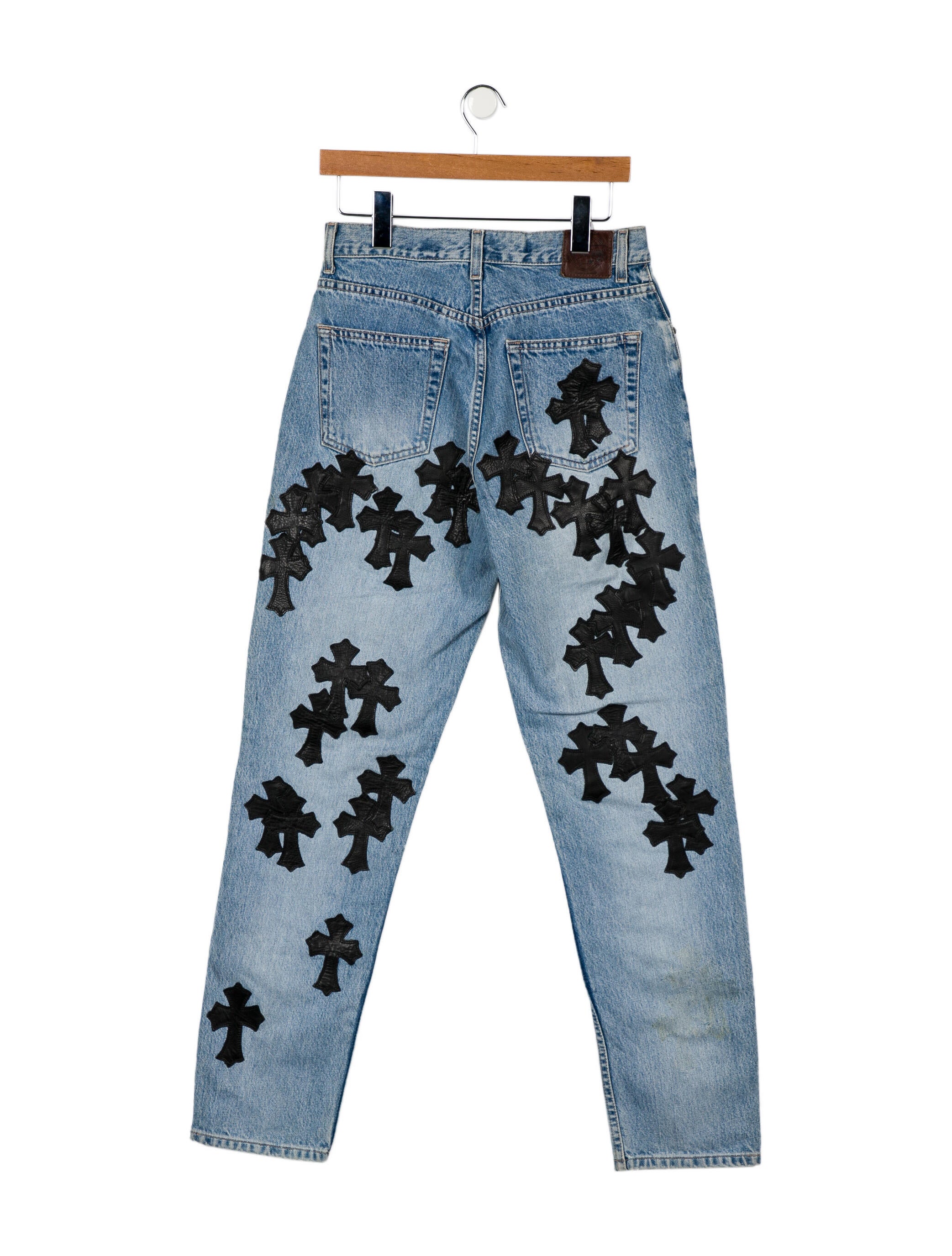 Chrome Hearts Cross Patch Straight Leg Jeans Blue, 12.25" Rise Jeans