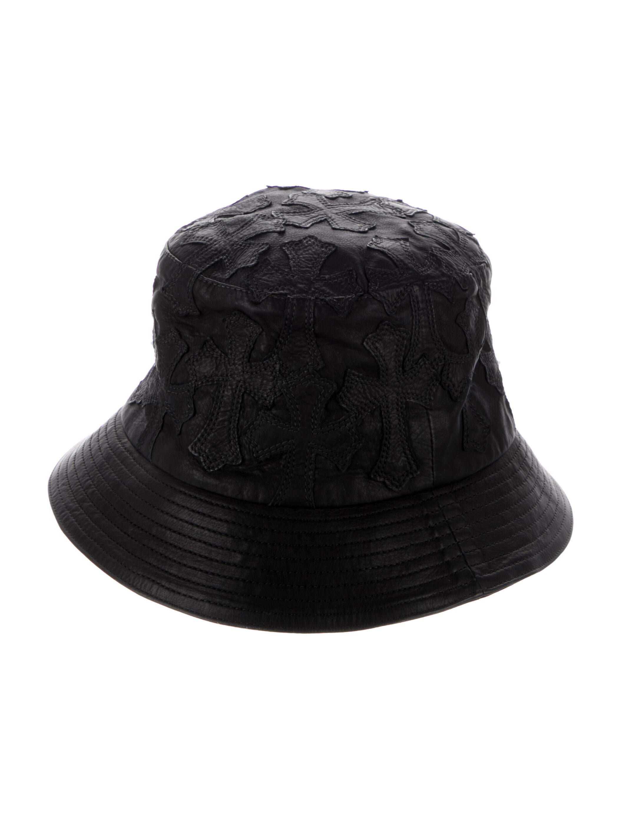 Chrome Hearts Cross Leather Patch Bucket Hat - Black Hats
