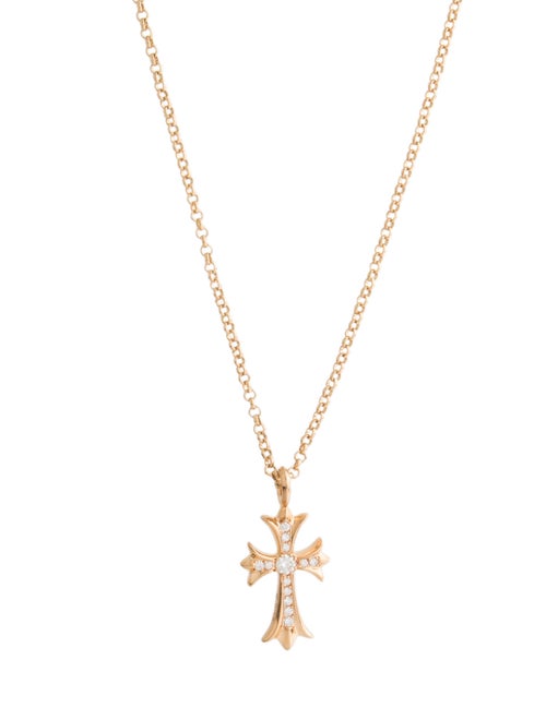 Chrome Hearts 22K Diamond Tiny CH Cross Pendant w/Rolo Chain Necklace