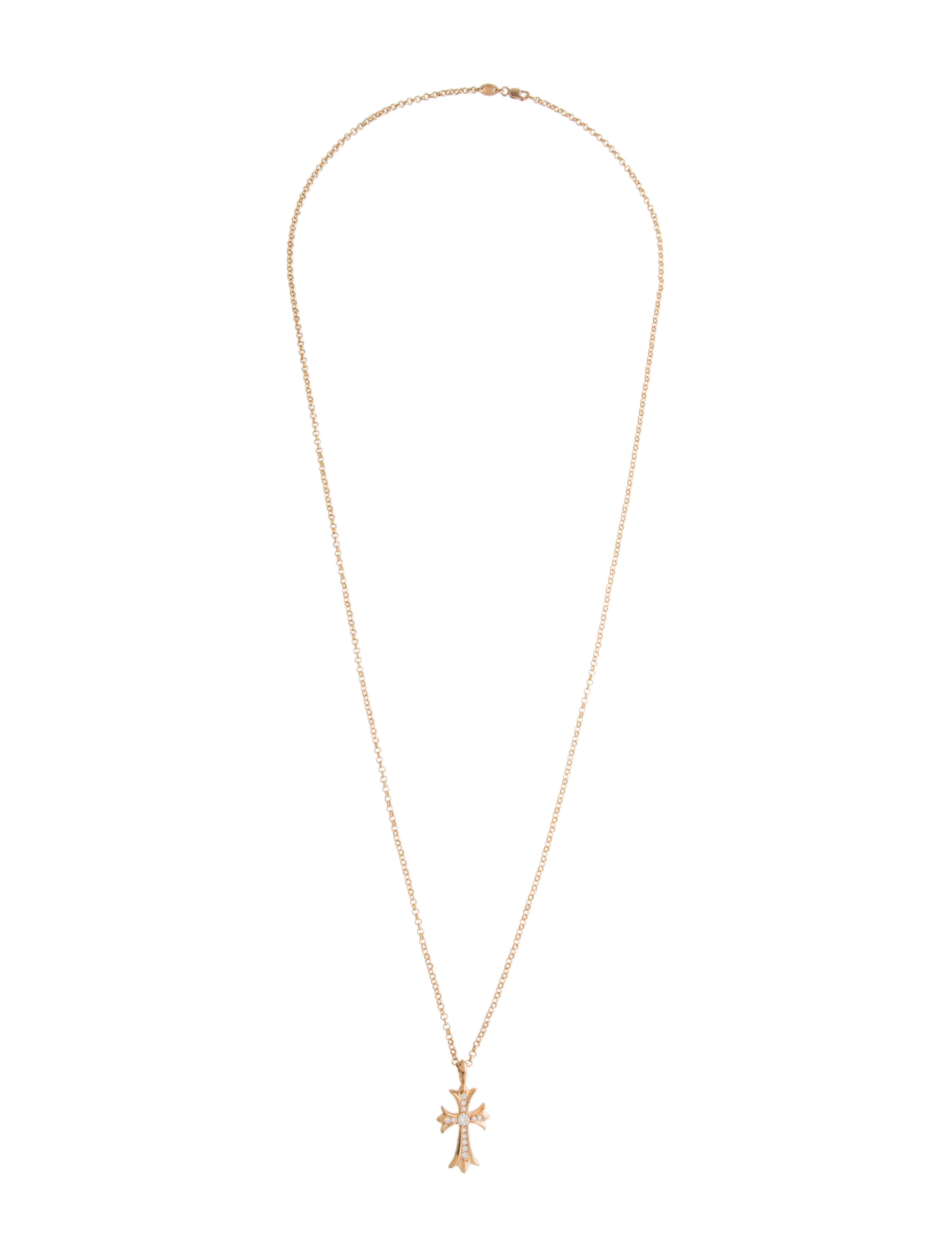 Chrome Hearts 22K Diamond Tiny CH Cross Pendant w/Rolo Chain Necklace