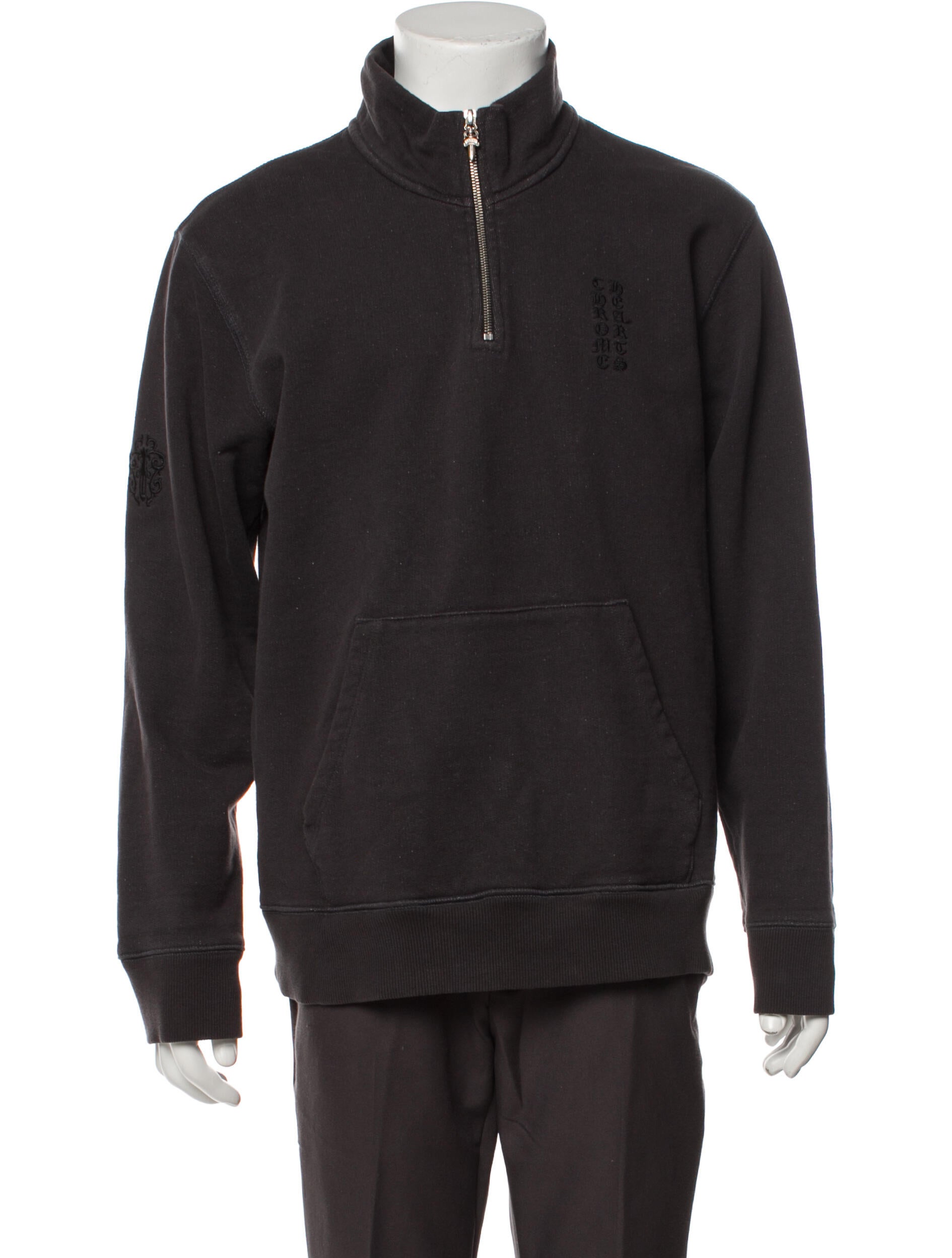 Chrome Hearts Quarter Zip Mock Neck Sweatshirt - Grey Sweatshirts