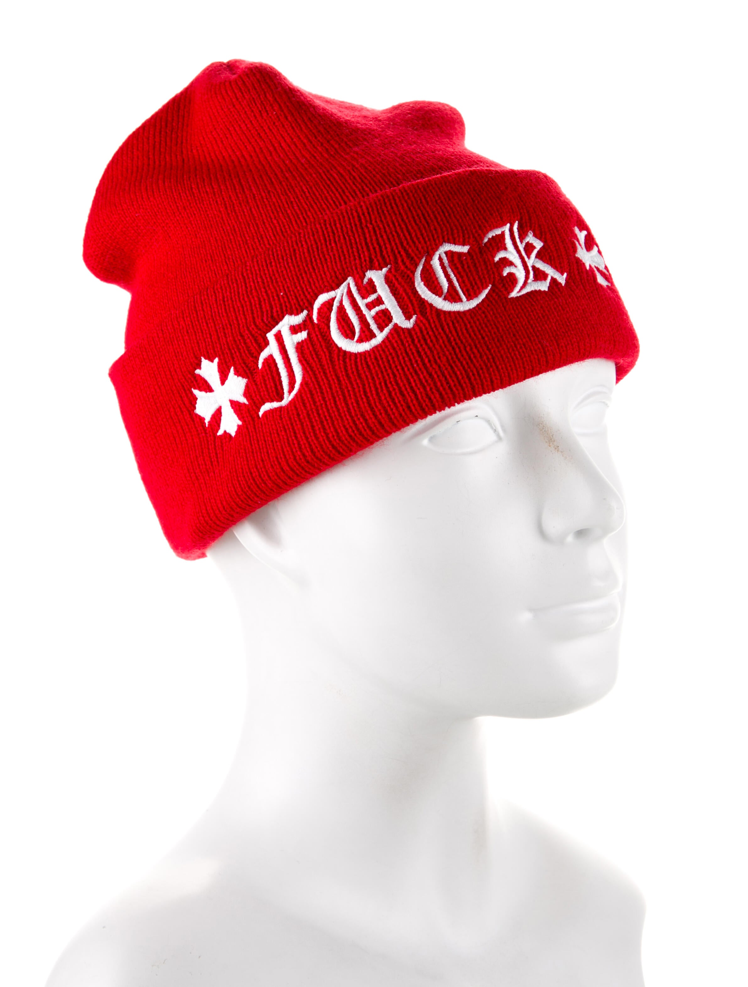 Chrome Hearts Fuck Knit Beanie - Red Hats, Accessories - CHH42332