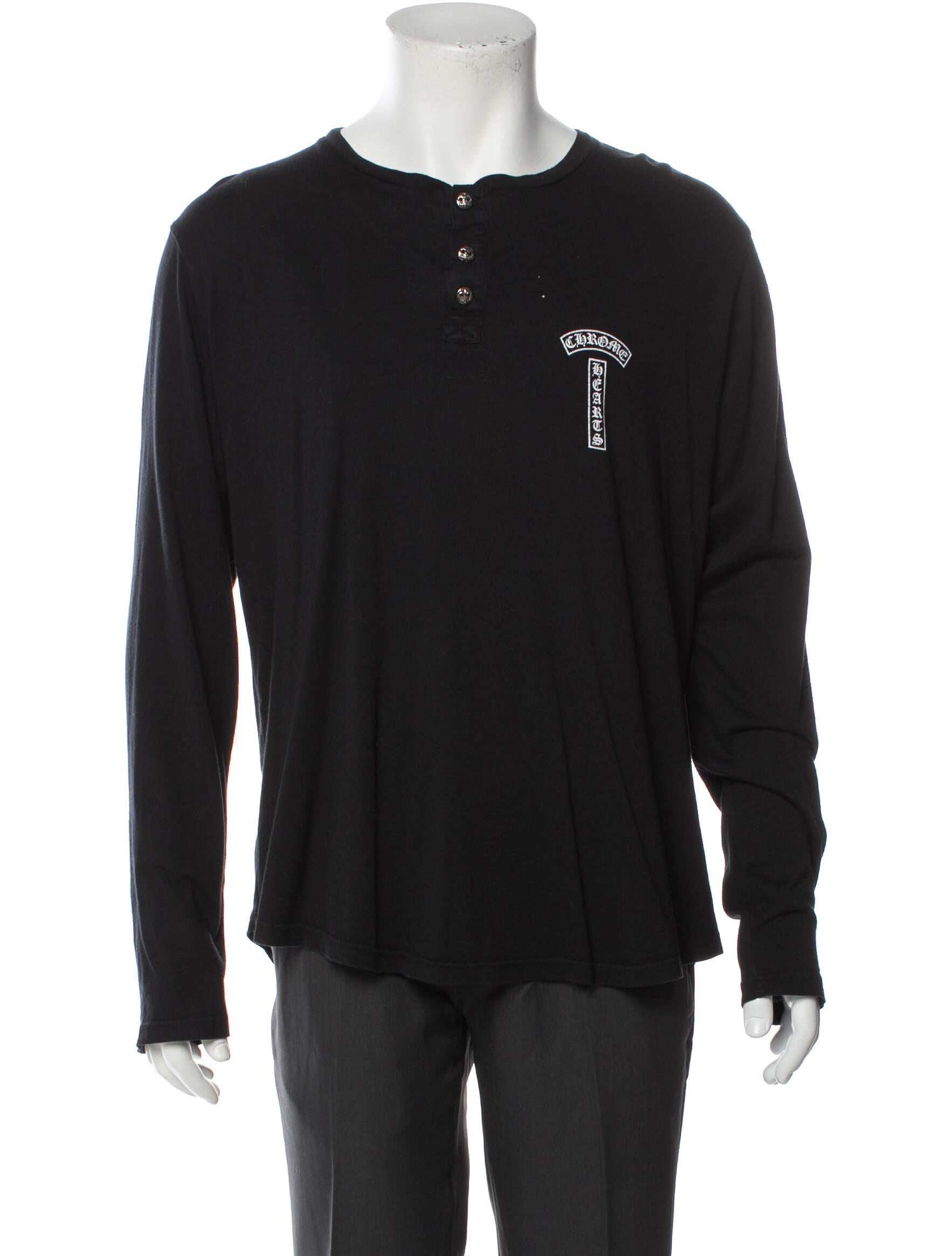 Chrome Hearts Graphic Print Crew Neck Henley - Black T-Shirts