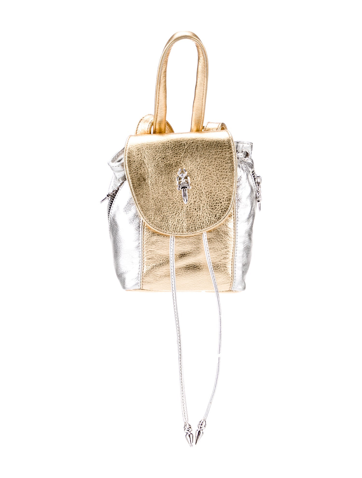 Chrome Hearts Metallic Leather Iggy Mini Backpack Gold Backpacks