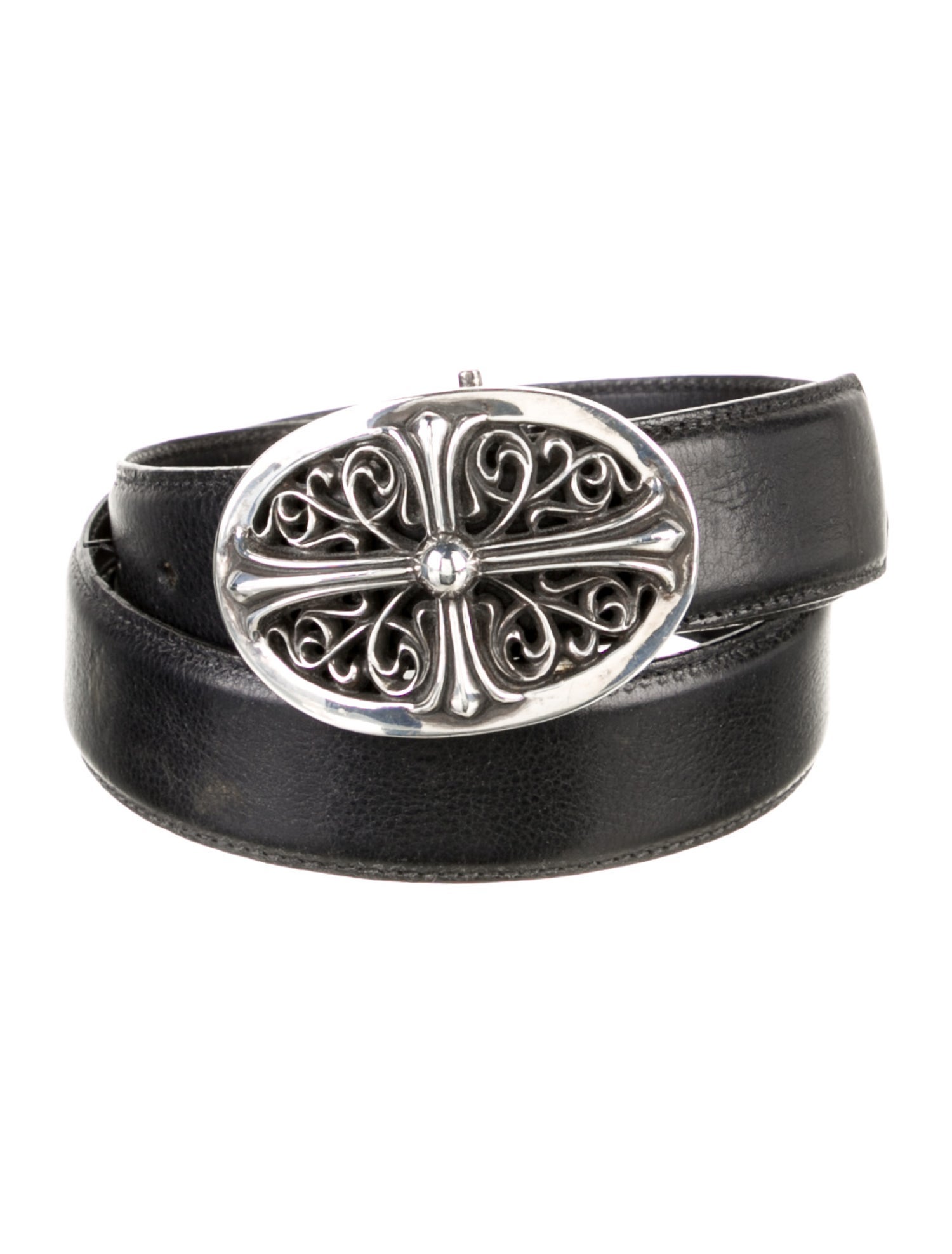 Chrome Hearts Classic Oval Cross Leather Belt - Black Belts
