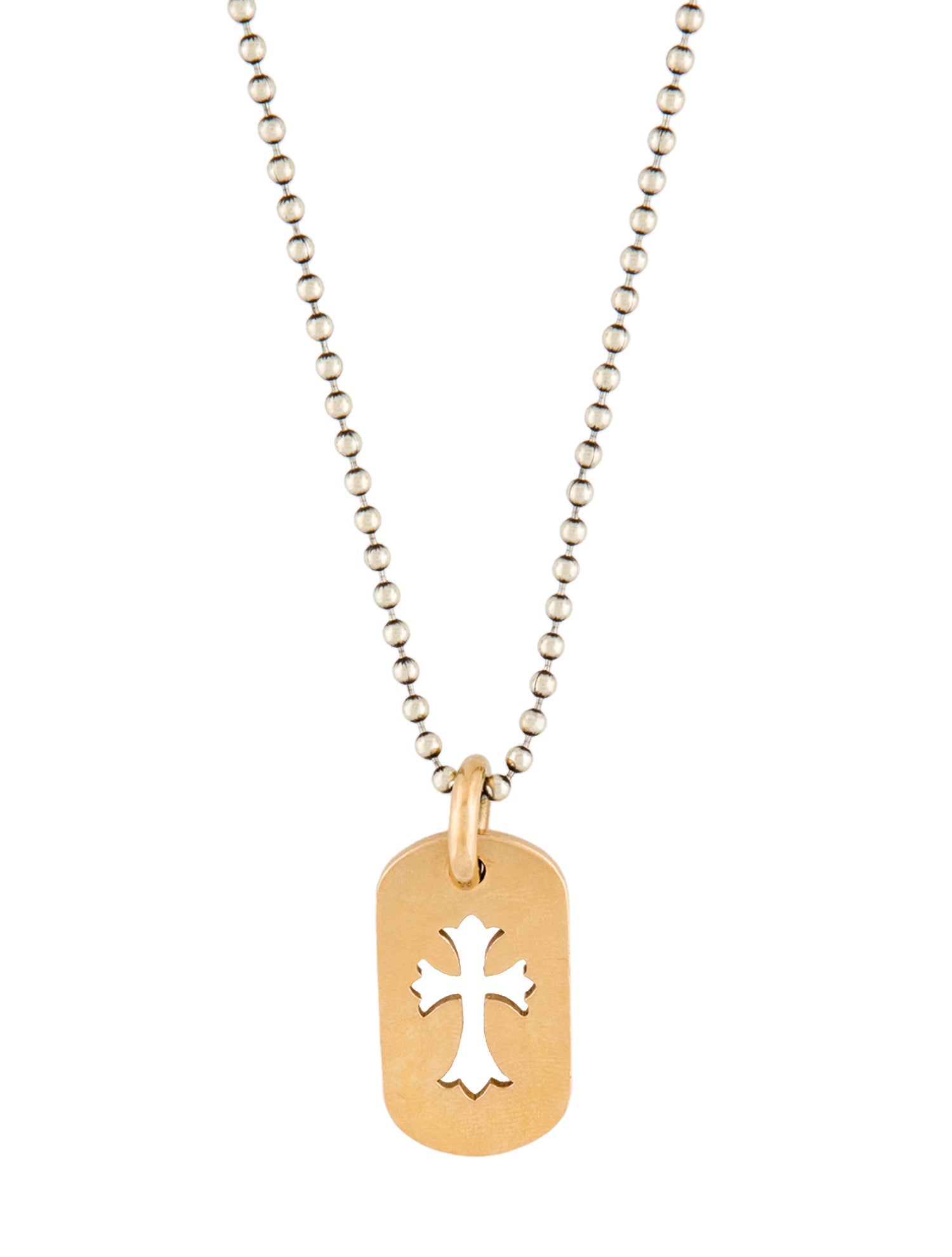Chrome Hearts 22K Cross Dog Tag & Silver Chain - Pendant Necklace