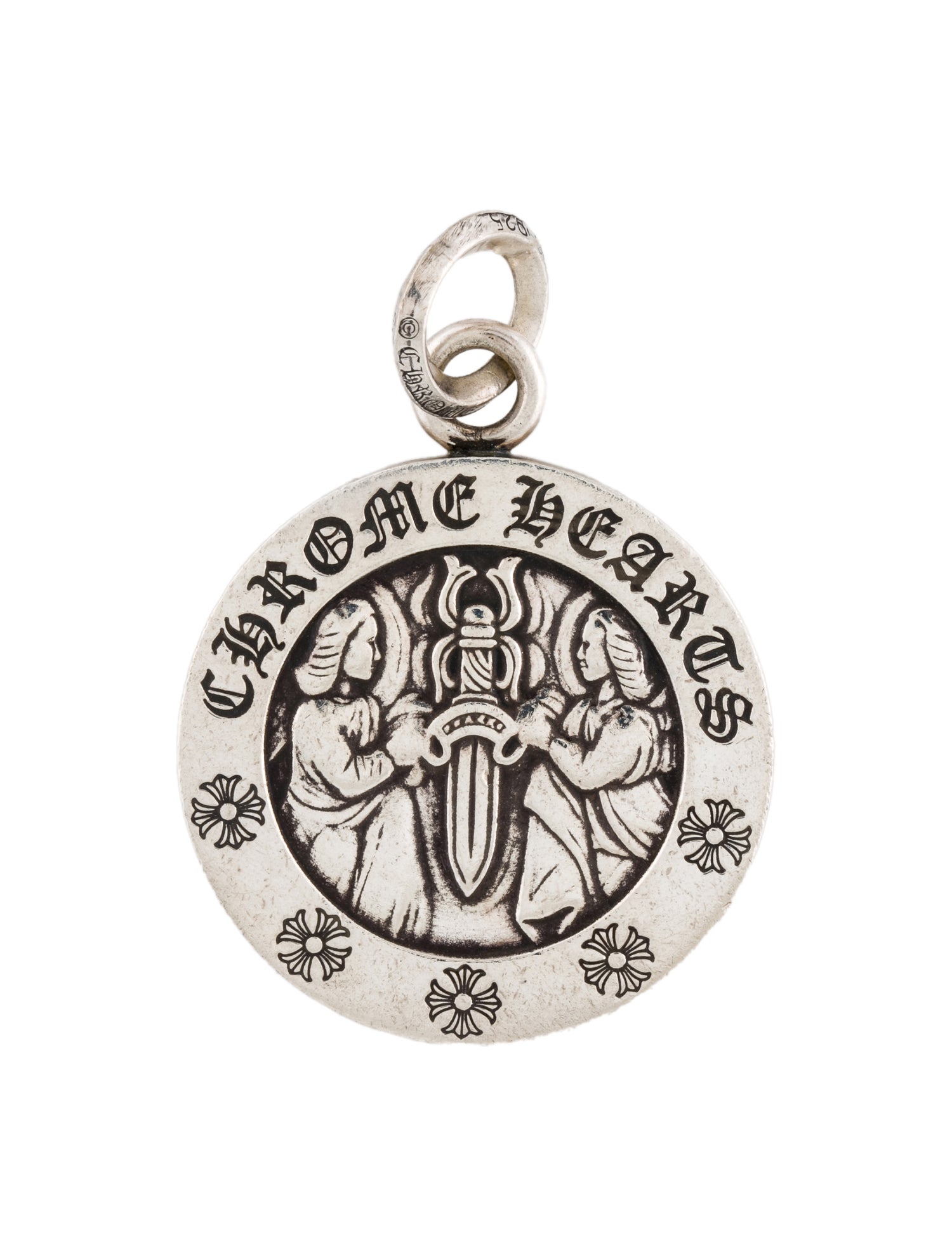 Chrome Hearts Angel & Dagger Circle Pendant - Sterling