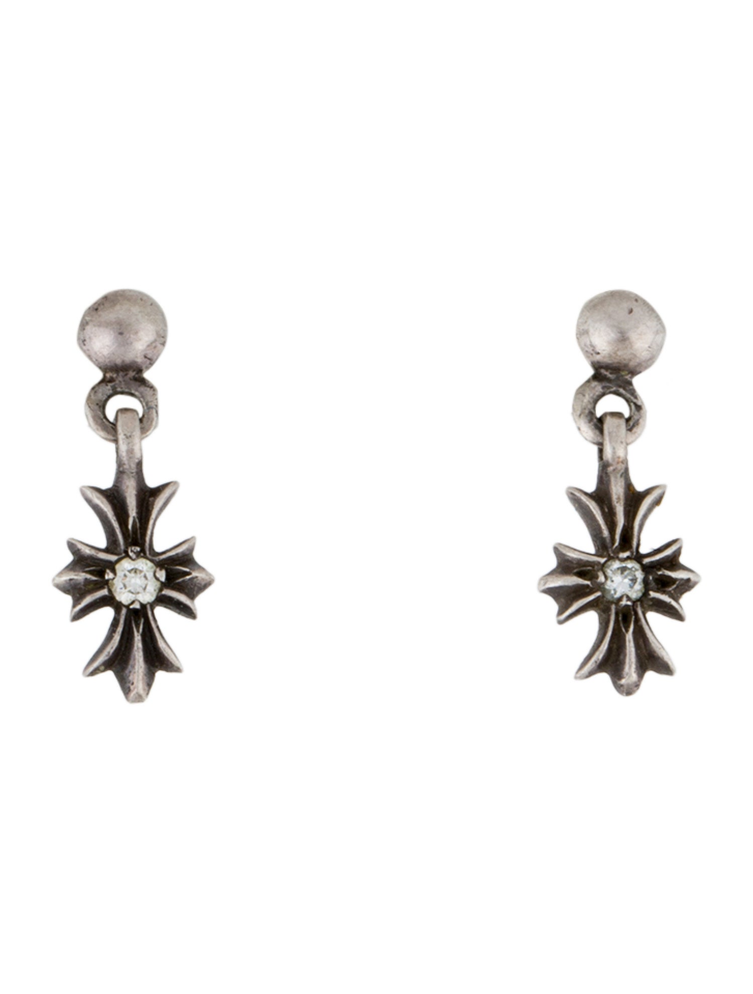 Chrome Hearts Diamond Tiny E CH Plus Drop Earrings