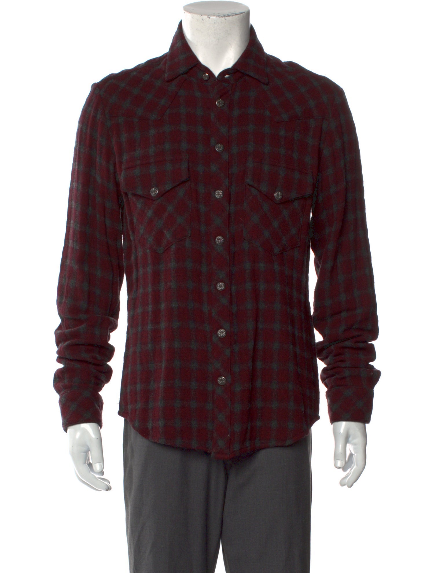 Chrome Hearts Cross Flannel Plaid Print Western Shirt