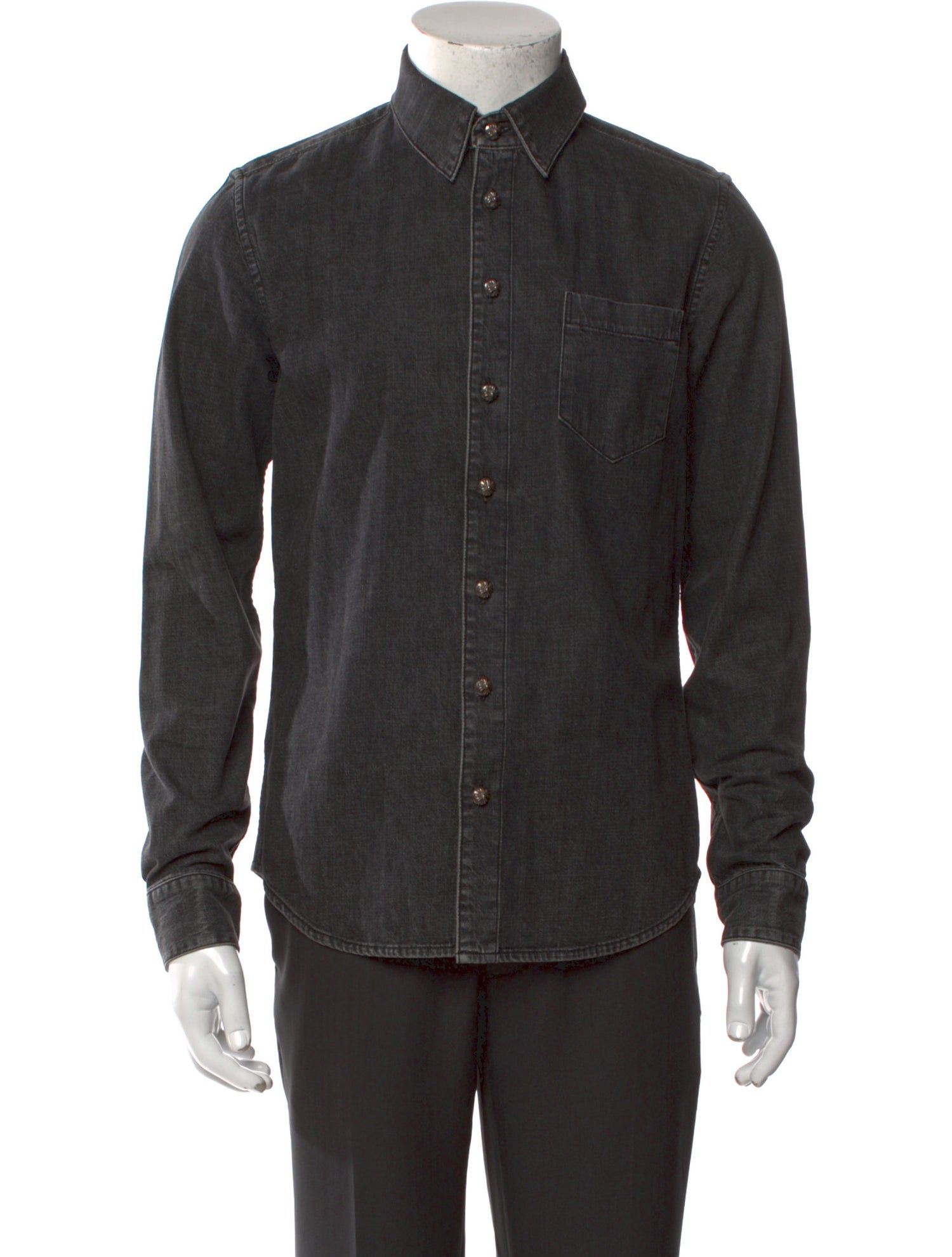 Chrome Hearts Leather Long Sleeve Denim Shirt