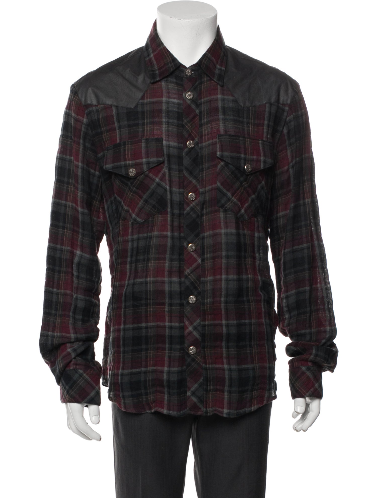 Chrome Hearts Plaid Print Long Sleeve Western Shirt