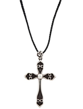 Chrome Hearts Large Spade Cross with Leather Cord Necklace