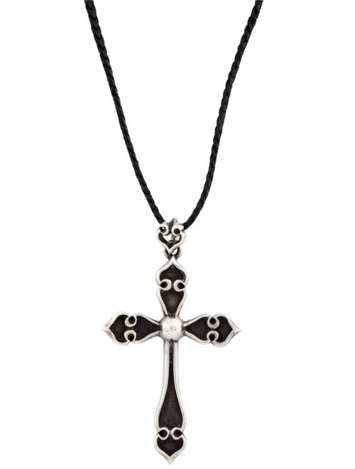 Chrome Hearts Large Spade Cross with Leather Cord Necklace