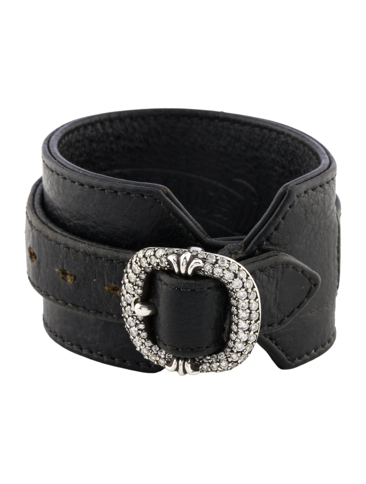 Chrome Hearts Diamond & Leather Wrap Bracelet