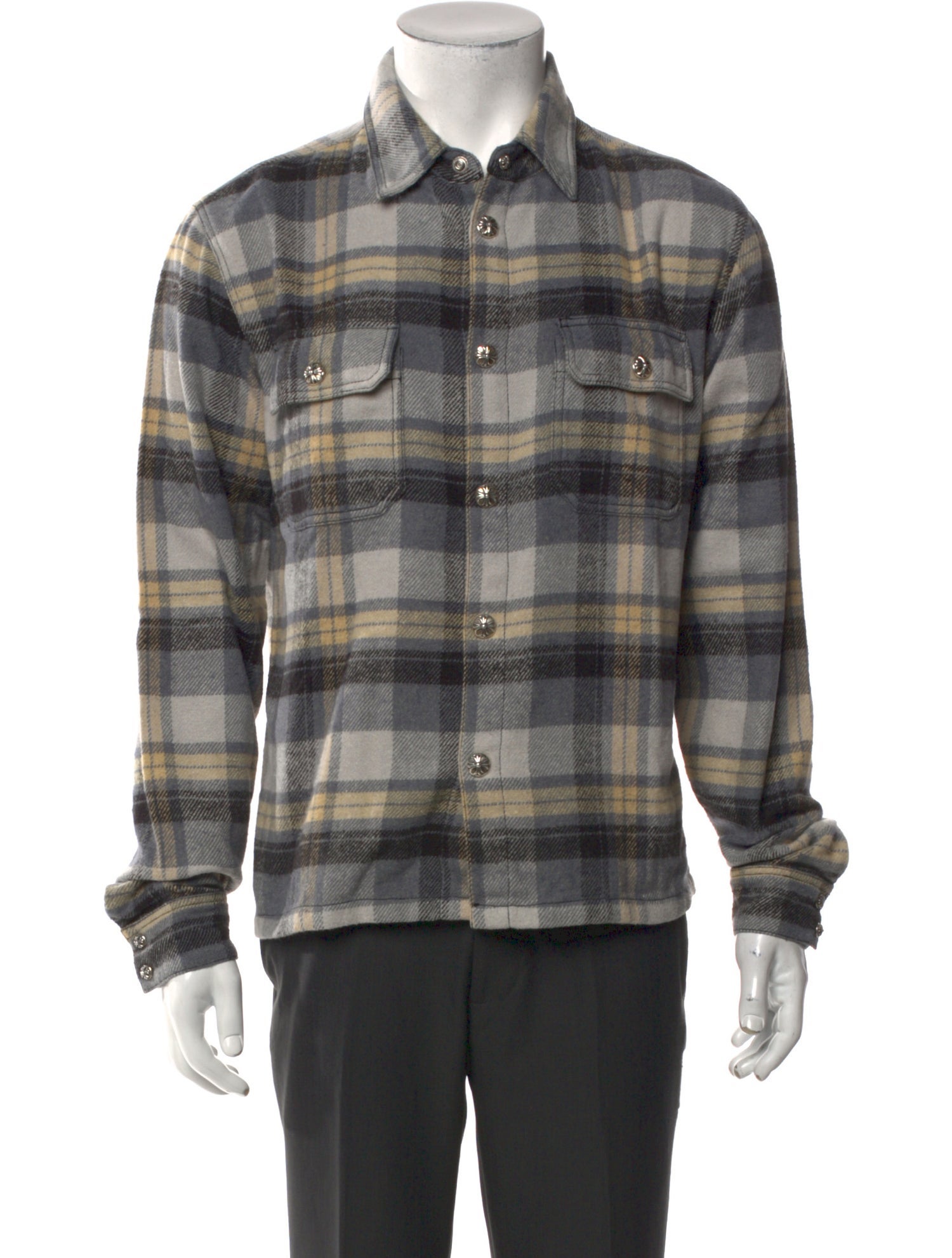 Chrome Hearts Plaid Print Long Sleeve Western Shirt