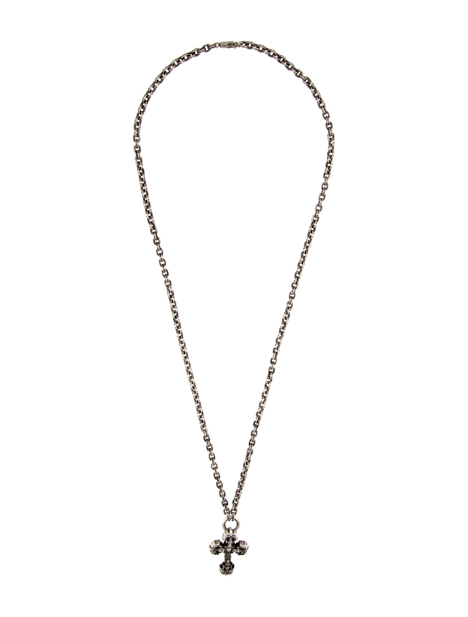 Chrome Hearts Diamond Matelasse Cross Pendant Necklace