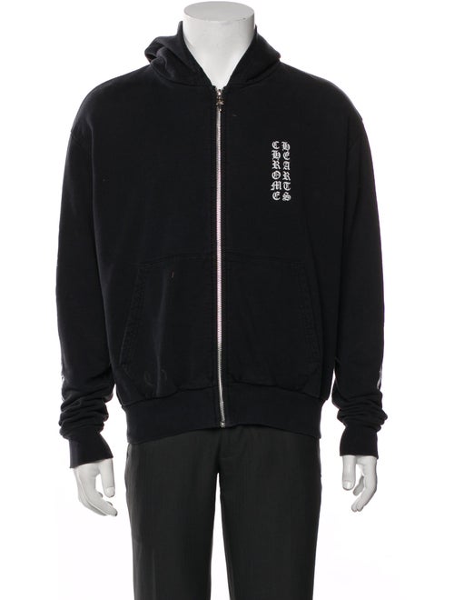 Chrome Hearts Vertical Logo Zip Graphic Print Hoodie