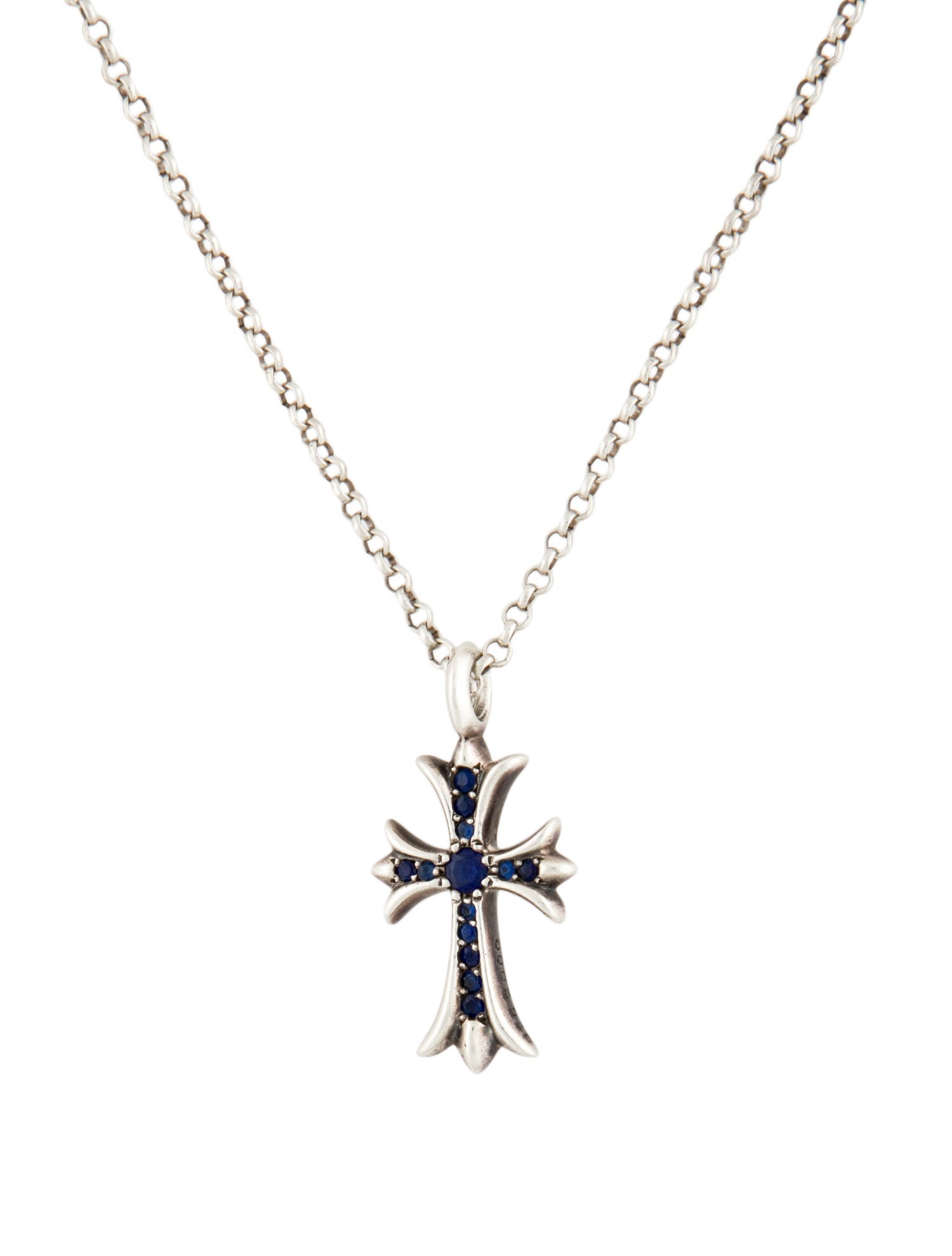 Chrome Hearts Sapphire Tiny CH Cross Pendant Necklace
