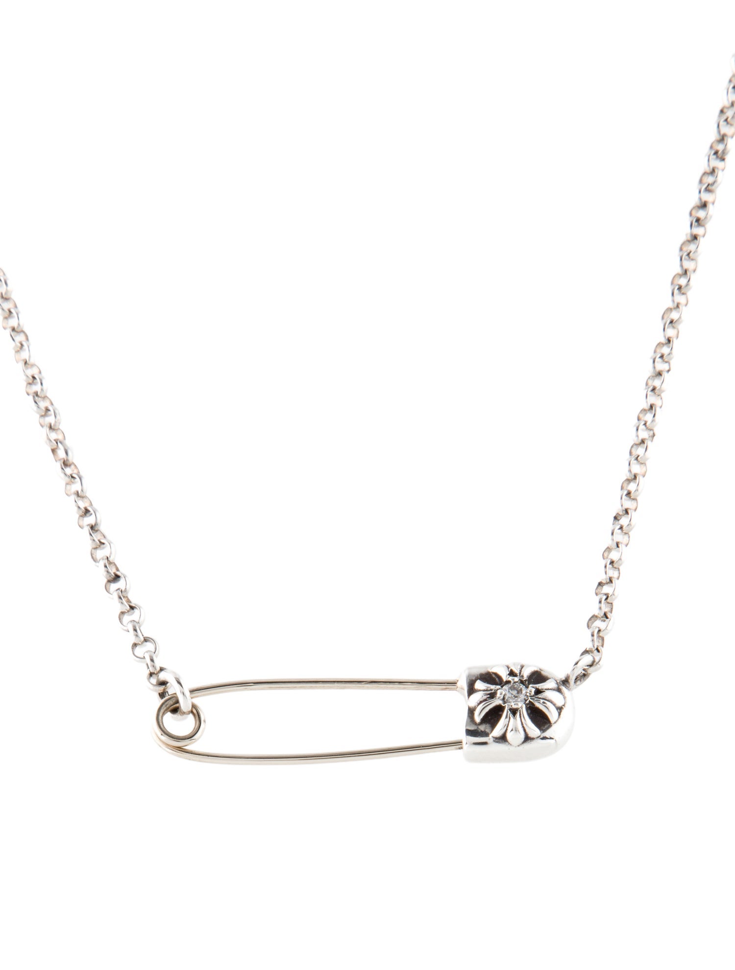 Chrome Hearts Diamond Safety Pin Pendant Necklace