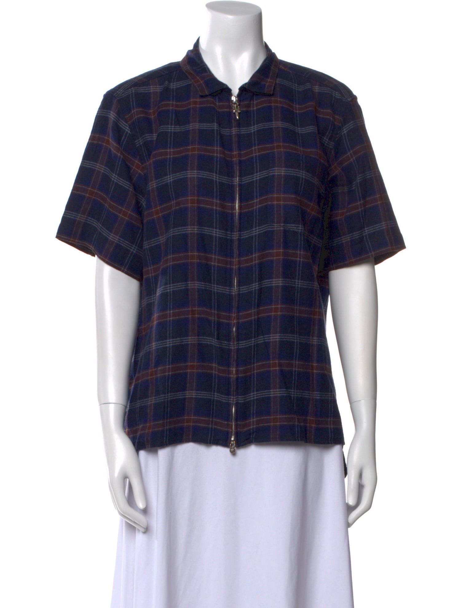 Chrome Hearts Plaid Zip Plaid Print Button-Up Top