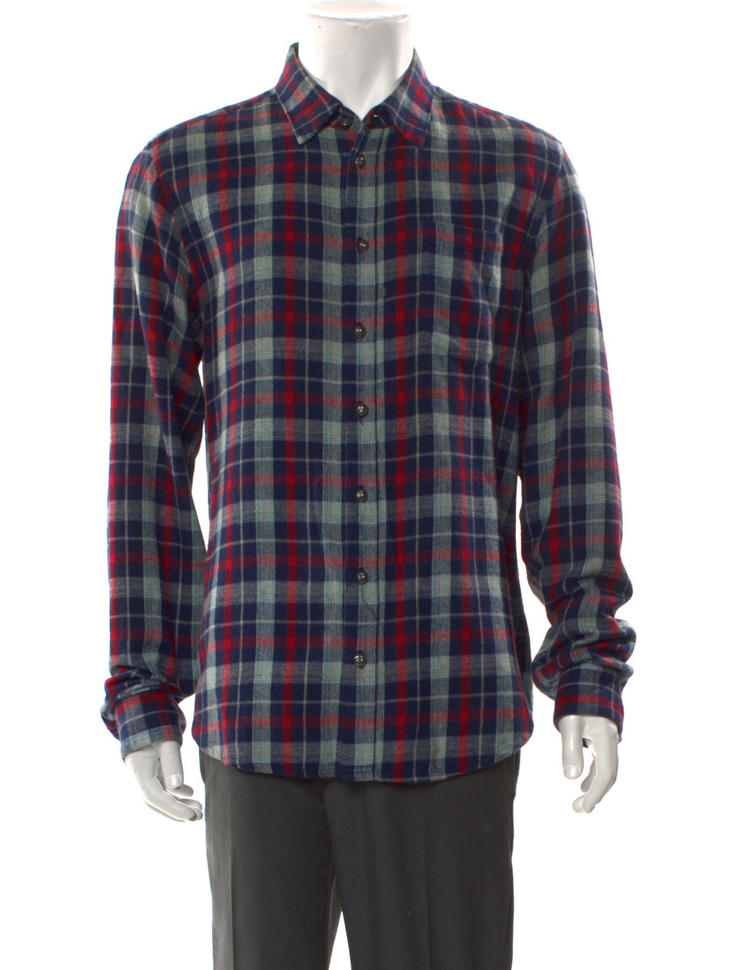 Chrome Hearts Leather Patch Flannel Plaid Print Shirt