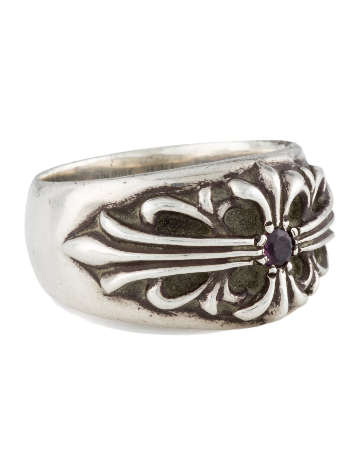 Chrome Hearts Vintage Ruby Floral Cross Band Ring